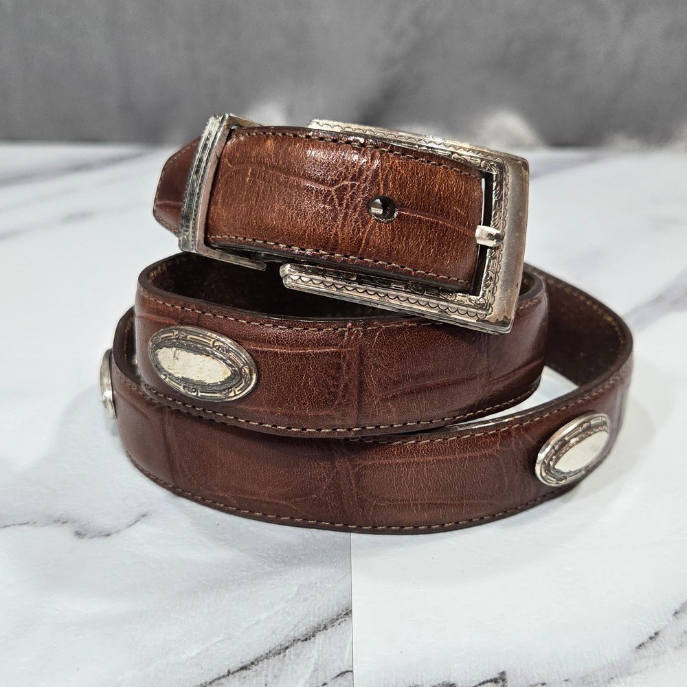Brighton Belt Womens L 34 Brown Croc Embossed Leather Concho Western Vintage